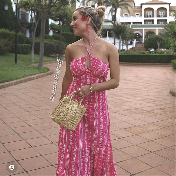 ZARA OPENWORK EMBROIDERED EYELET MIDI HALTER DRESS PINK XS,S,M,L NWT - Picture 6 of 13